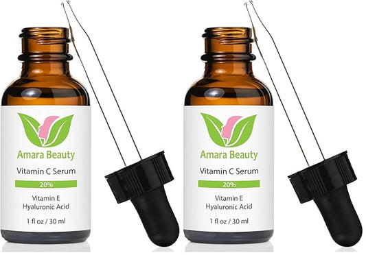 Vitamin C Serum for Face 20% with Hyaluronic Acid & Vitamin E, 1 fl. oz. (Pack of 2)