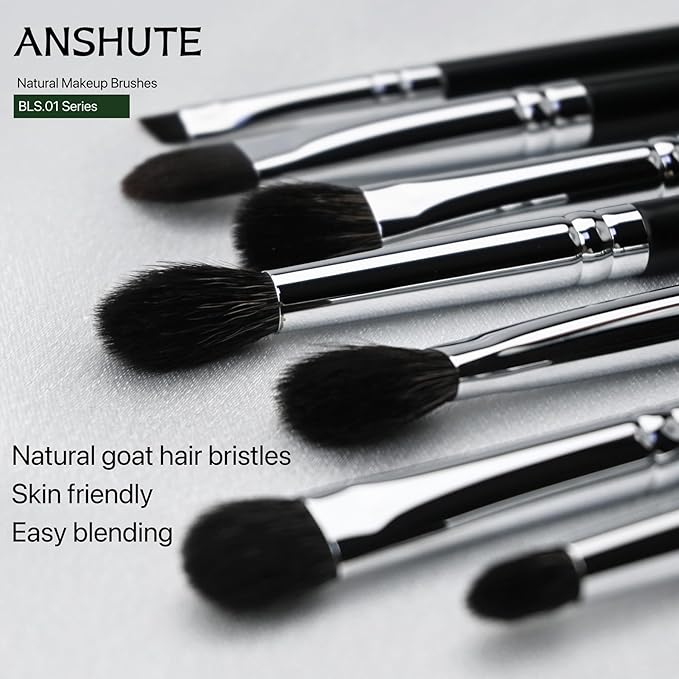 7-Piece Professional Eye Brush Set with Natural Goat Hair Bristles and Synthetic Fibers， Eyeshadow, Eyeliner, Concealer, and Precise Makeup Application，Super Soft Bristles, Labled Brush Handle