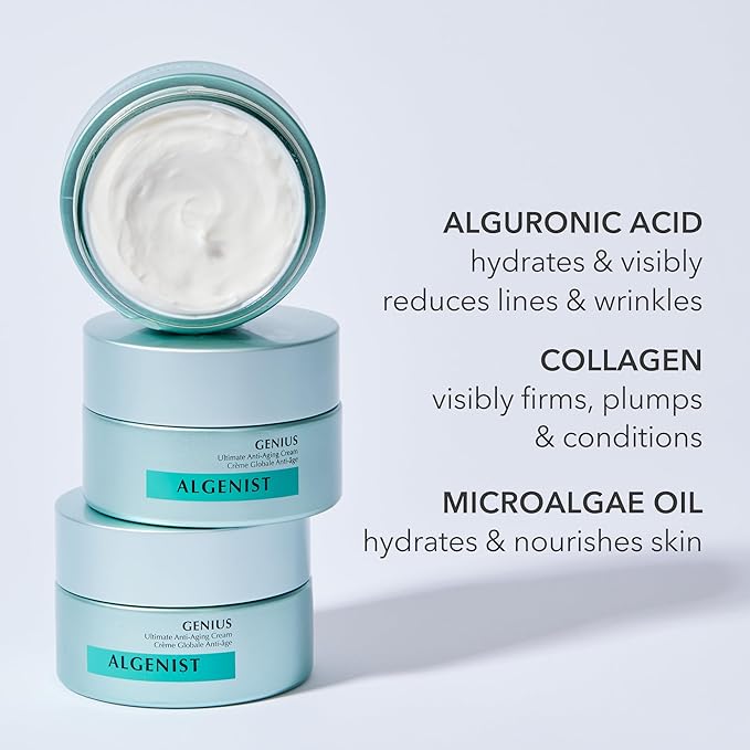 Algenist GENIUS Ultimate Anti-Aging Cream, Travel Size - Vegan Firming & Smoothing Moisturizer with Alguronic Acid & Microalgae Oil - Non-Comedogenic & Hypoallergenic Skincare (0.5 oz)