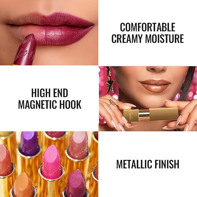 Oulac Matte Terracotta Lipstick with Glow Metallic Finish - Vegan Lipstick for Women, Creamy Texture, Hydrating Clean Beauty Formula, High-End Magnetic Hook Design, GM05 Spice up