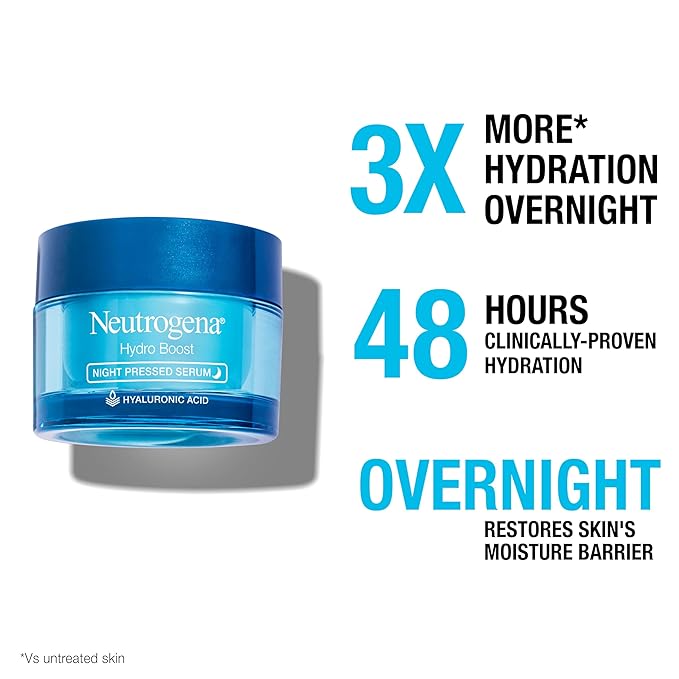 Neutrogena Hydro Boost Night Pressed Serum, Hyaluronic Acid Face Moisturizer for Normal to Extra Dry Skin, Delivers Overnight Hydration for Restored, Revitalized, Dewy Skin, 1.7 oz