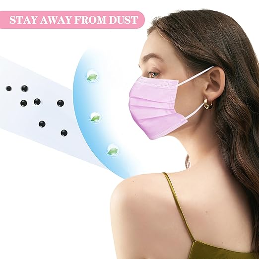DC-BEAUTIFUL 100 Pcs Pink Disposable 3 Ply Earloop Face Masks,Fit for Adults