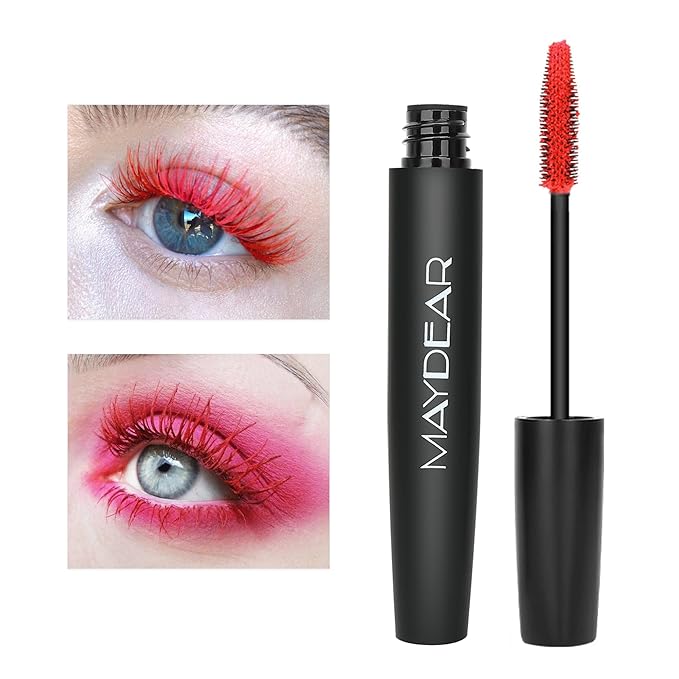 Maydear Red Mascara Waterproof, Smudge-Proof & Long-Lasting, Fast-Dry Lengthening Color Mascara for Bold Lashes