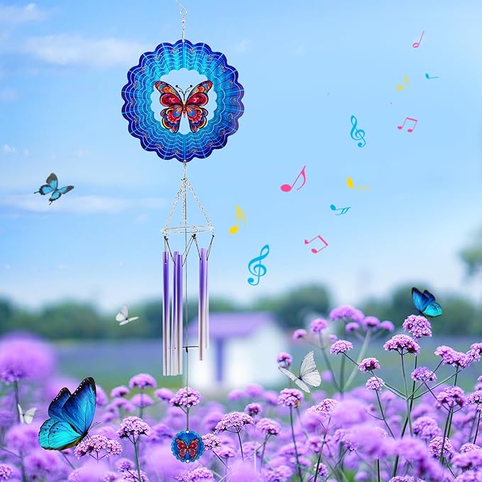 Wind Chimes with Butterfly Wind Spinner, Mom Gifts for Christmas Grandma Mom Women Birthday Retirement Teacher, 31" Windchimes Outdoor Decor Hanging Mobile for Garden Porch Patio Backyard