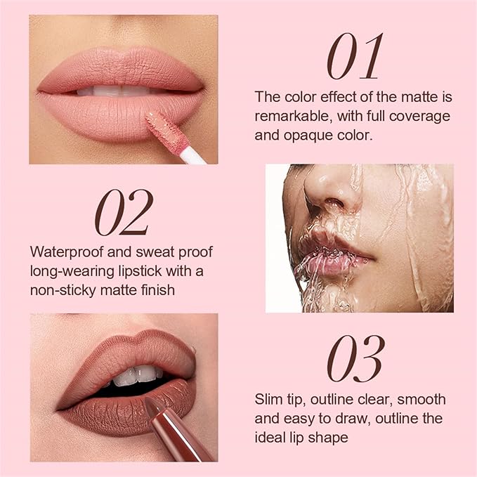 BONNIE CHOICE 13Pcs Matte Liquid Lipstick + Lip Liner Pens Set, 6 Matte Lipstick+6 Matching Smooth Lipliner+ 1Pcs Lip Plumper Makeup Set Kit, Waterproof Long Lasting 24 Hour Lip Makeup Gifts for Women