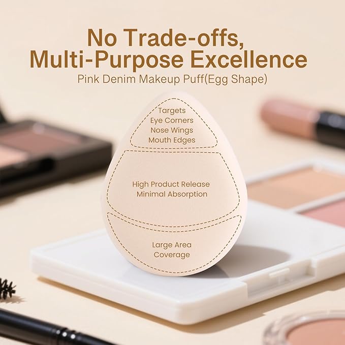 Pink Denim Makeup Sponges,Super Soft Blenders Sponge for Liquid Foundation Sponge,Large&Soft Yet Bouncy Rubycell,Egg&Flat Edge shape for Dry/Combination Skin,Travel Friendly,2pcs &Storage Case
