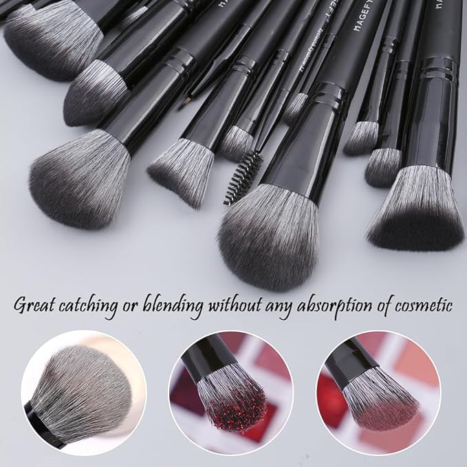 MAGEFY Makeup Brush Set, 22 Pcs Premium Synthetic Makeup Brushes Foundation Eyeshadow Brush Powder Blush Concealers Brush Set Travel Makeup Brushes with Case(Black)