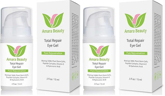Amara Beauty Eye Cream Gel for Dark Circles and Puffiness with Peptides & Hyaluronic Acid, 0.5 fl. oz. (Pack of 2)