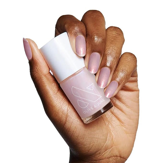 Olive & June Long Lasting Nail Polish | Plump, Gel-Like Finish No Lamp Needed | Lasts up to 10 days | Salon-Quality at Home | 15-Free, Vegan Cruelty-Free Chip-Resistant | Pink Goldfish Pink Iridescent