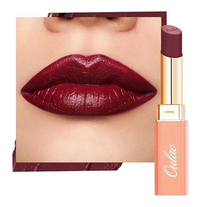 Oulac Color Rich Satin Lipstick - Burgundy Red Full Coverage Lip Color, Creamy Silky-Smooth, Moisturizing, Satin Matte Finish, Infused With Shea Butter, Vegan & Clean Beauty, 4g, SG13 Burgundy
