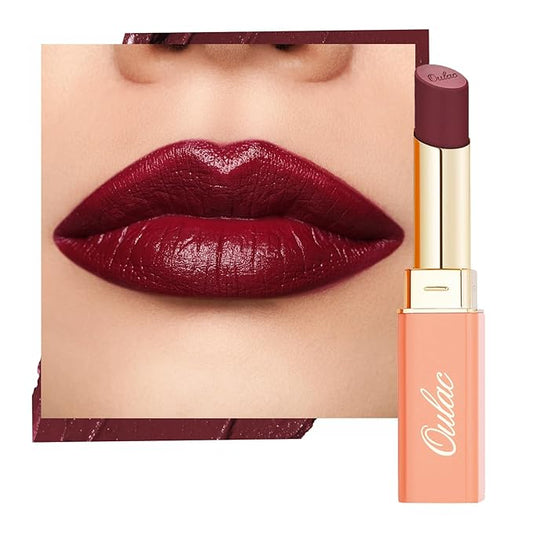 Oulac Color Rich Satin Lipstick - Burgundy Red Full Coverage Lip Color, Creamy Silky-Smooth, Moisturizing, Satin Matte Finish, Infused With Shea Butter, Vegan & Clean Beauty, 4g, SG13 Burgundy