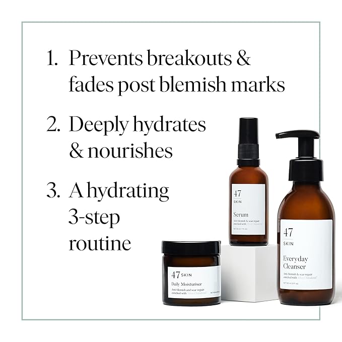 47 Skin | Daily Maintenance Skin Care Kit Bundle | Featuring Daily Moisturiser, Anti Blemish Serum and Everyday Cleanser | Contains Silver Chitoderm | Hydrating, Suitable for all Skin Types