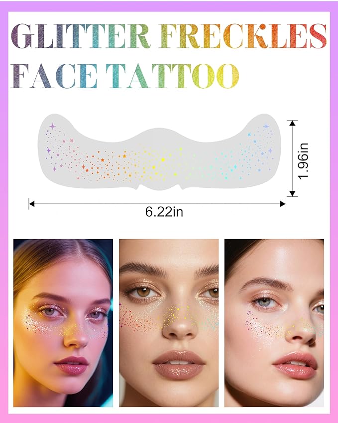 Makeup Patches, Holographic Multichrome Stickers Temporary Face Tattoos, Body Face Glitter for Women Girls, Country Concerts Singer Festival Rave Accessories (iridescent - 10 pcs)
