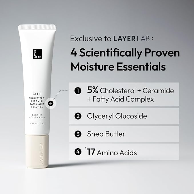 LAYERLAB Barrier Moist Cream - Up to 100H Hydration Face Moisturizer with Ceramide, Cholesterol, K-Beauty Skincare with Shea Butter for Deep Hydration & Moisture Barrier Support 2.02 fl oz