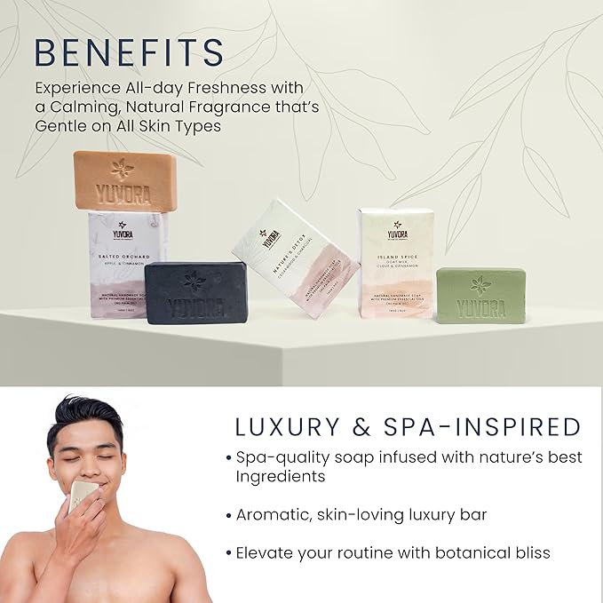 8 Pcs Men Natural Handmade Body Soaps 5 OZ Pack Set Rugged Essence Long lasting Fragrance Luxurious Scents with Natural Ingredients – Sulfate & Paraben Free, Vegan Soaps