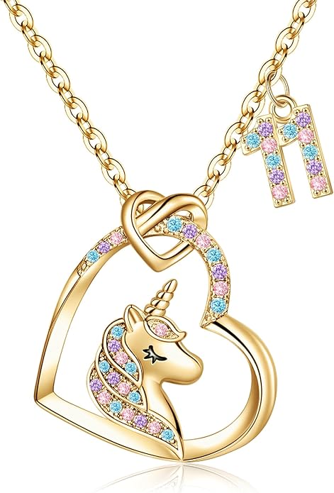 Hidepoo Birthday Unicorns Gifts for Girls - Unicorn Necklace Birthday Gift for 3-16 Year Old Girl Colorful CZ Heart Pendant Unicorn Necklace for Girls Gifts Jewelry