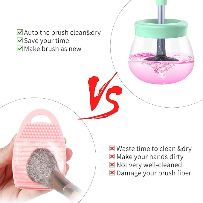 Senbowe Upgraded Makeup Brush Cleaner and Dryer Machine, Super-Fast Electric Brush Cleaner Machine with 8 Size Rubber Collars, Automatic Brush Cleaner Spinner Makeup Brush Tools