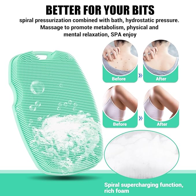 Silicone Body Scrubber - Anti Zinc Infused-Highly Elastic Bristles Exfoliating Body Scrubber for Shower Body,Cellulite Reduction,Blood Circulation - Green