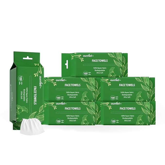Ourmed Life Face Towels - Versatile Disposable Biodegradable Cloths for Sensitive Skin | Lint-Free Facial Towel for Cleansing, Skincare, Makeup Removal & Dry Wipes, 600 Count