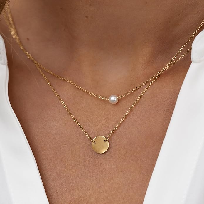 Dainty Gold Heart Necklace for Women - 14K Gold/Silver Plated Cute Heart Handmade Disc Circle Bee Choker Adjustable Necklace for Women Trendy Jewelry