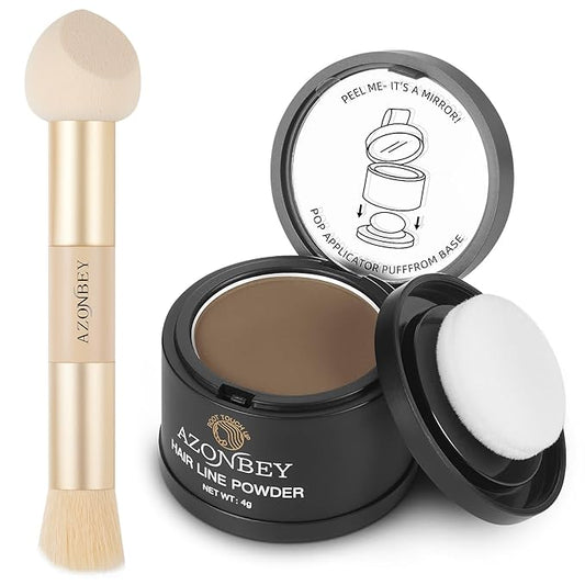Root Touch Up Sets,Hairline Powder for Women Cover Up- Hairline Concealer for Thin and Thinning Hair, Water & Sweat Resistant,Contain Azonbey Makeup Brush (Light Brown, Med-Makeup Brush)