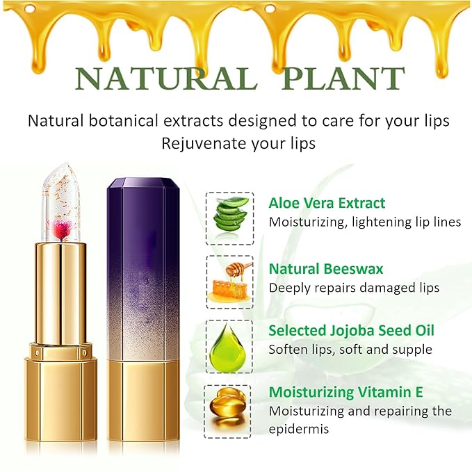 2PCS Jelly Lipstick,Moisturizing Color Changing Lip Balm Lipstick,Waterproof Temperature Color Change Lip Gloss (B)