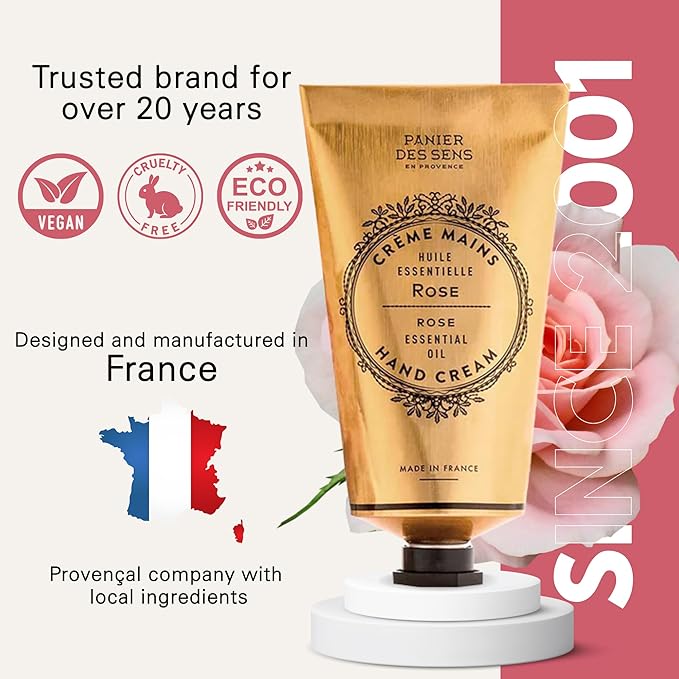Panier des Sens - Hand Cream for Dry Hands 2.5 fl oz - Long-lasting Hydration and Delicate Rose Scent - Softens and Protects Dry Skin - 20% Shea Butter & Olive Oil - Moisturizing Hands After Washing