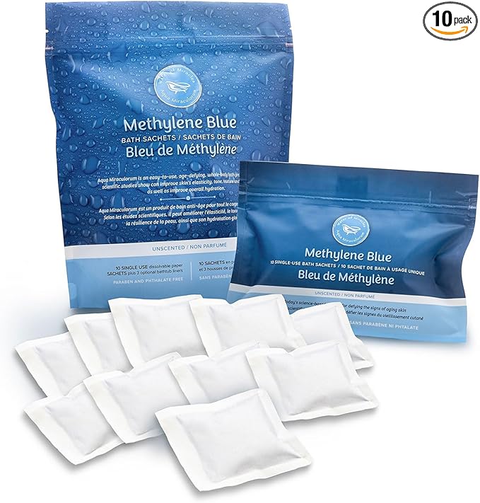 Methylene Blue Bath Soak | Age Defying Serum for Aging and Fragile Skin | Supplement for Defying The Signs of Aging Fragile Skin | USP Pharmaceutical Grade | 10 Dissolvable Sachets