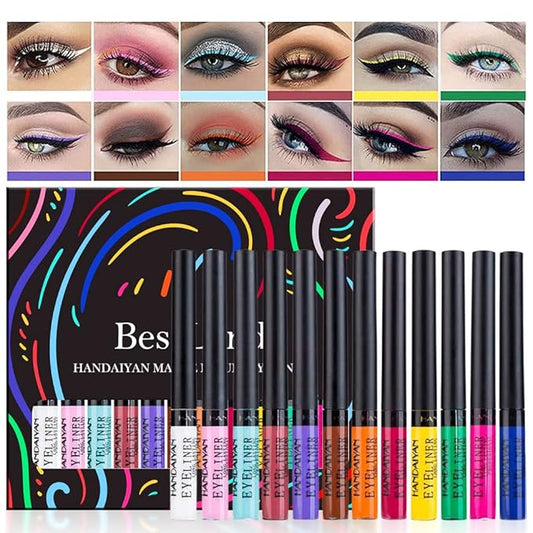 BestLand 12 Colors Matte Liquid Eyeliner Set Rainbow Colorful Neon Eyeliner Pencil Pigmented Waterproof Smudgeproof Long Lasting Gel Eye Liner Christmas Makeup Gift Kit for Women (Set A)