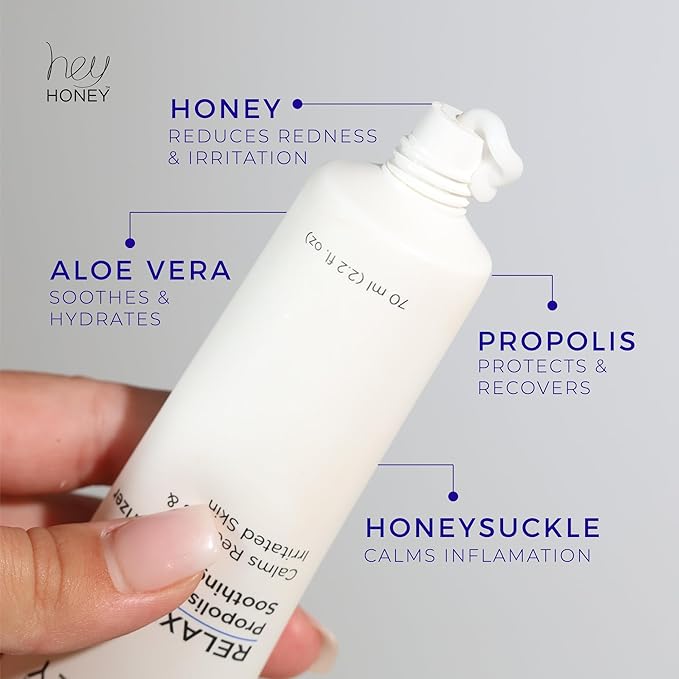 Hey Honey Skincare Relax - Rosacea Relief Cream for Sensitive Skin | Calming Face Moisturizer for Facial Redness & Irritation | Dermatologist Tested, Oil-Free with Honey & Propolis | 2.2 Oz