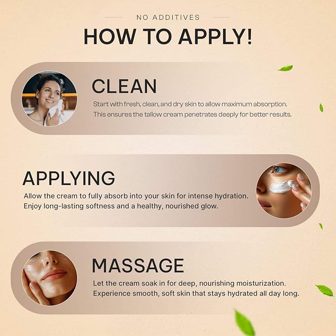 Beef Tallow for Skin - 100% Organic Grass-Fed Tallow Whipped Moisturizer | Unscented, Face + Body, 4 FL. oz Natural Nourishment