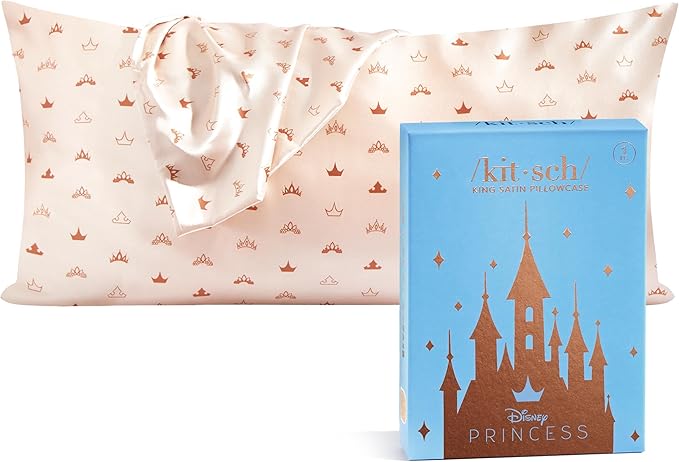 Kitsch & Disney Desert Crown Satin Pillowcase, Softer Than Silk Pillow Cases King, Cooling Pillow Covers, Satin Pillowcase with Zipper for Hair, Skin & Quality Sleep, Wrinkle-Free & Smooth, 19"x36"