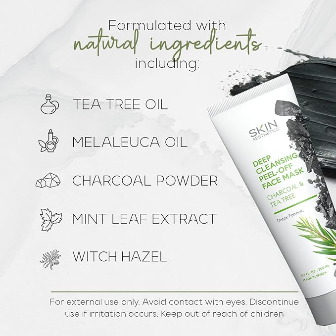 Charcoal & Tea Tree Peel-Off Face Mask - Blackhead Remover, Acne Treatment, Unclogs Pores, Deep Cleansing - Dermatologist Tested Korean Skincare, Clean Beauty, Cruelty-Free - 6.7 Fl oz