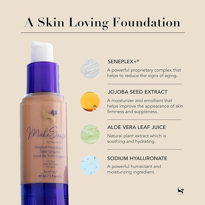 SeneGence MakeSense Original Foundation, Suede, 1 Fl Oz, Long-Lasting Oil-Free Formula with Skin-Nourishing Ingredients, Water-Resistant