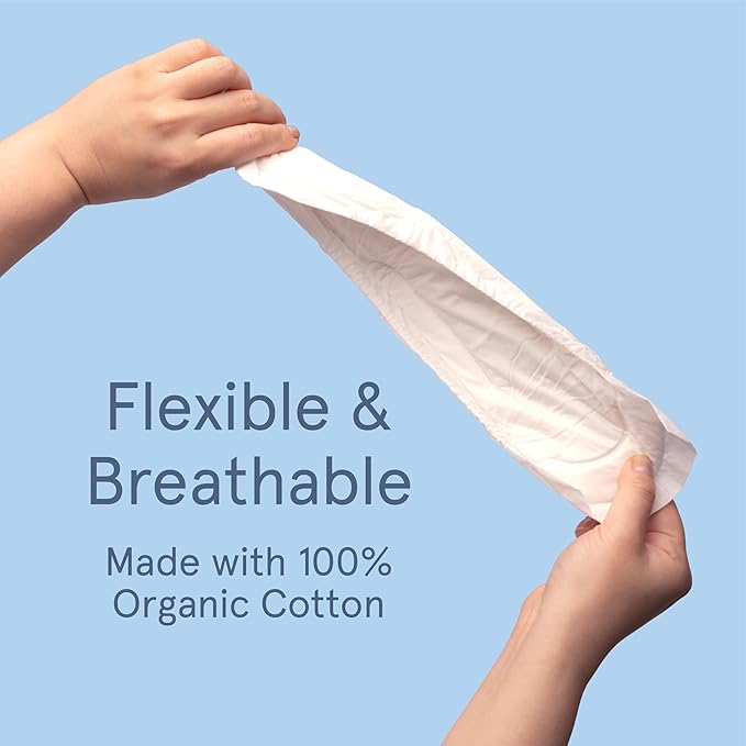 LOLA Organic Cotton Postpartum Pads - 32 Count, Ultra Absorbent and Extra Long Pads, Overnight and Full Coverage, Adult Incontinence Pad for Women, Postpartum Essentials