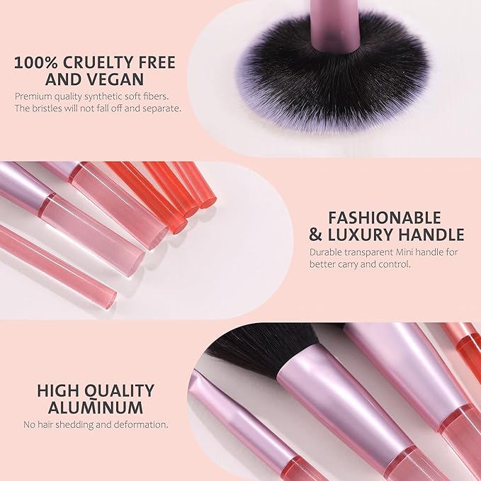 Travel Makeup Brush Set Mini Makeup Brushes For Foundation Concealer Eyeshadow Blush Blending & Buffing Liquid Cream Powder 6PCS Travel Size Complete Function Cosmetic Brushes Kit with Case