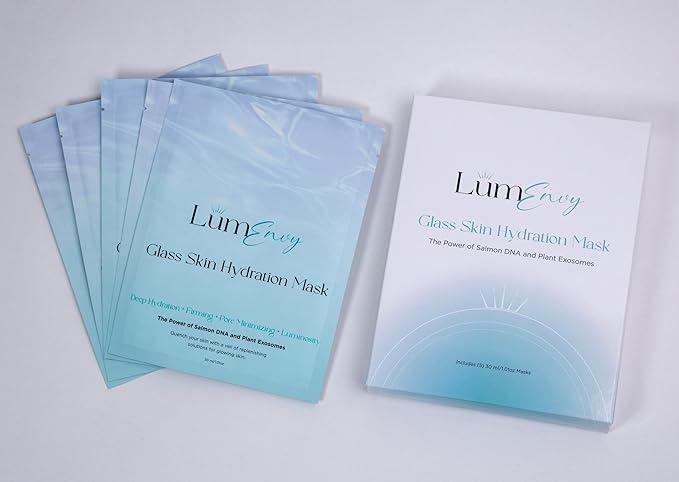 LúmEnvy Glass Skin Hydration Mask | Salmon DNA (PDRN) & Centella Collagen Face Mask - Deep Hydration, Pore Refining, Brightening & Firming Bio-Cellulose Facial Sheet for Radiant Glow
