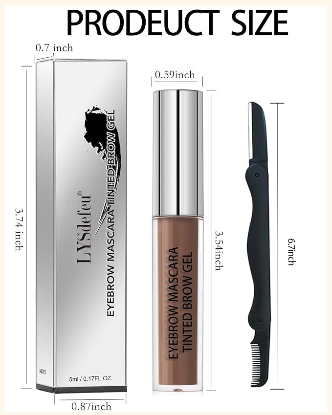 Waterproof Tinted Brow Gel-Long Lasting SmudgeProof Liquid Eyebrow Makeup,Eyebrow Mascara Tinted Brow Glue,Brow Filler Tint,Volumizing Enhance Brow Mascara,With Brow Razor Brush for Women-04Dark Brown