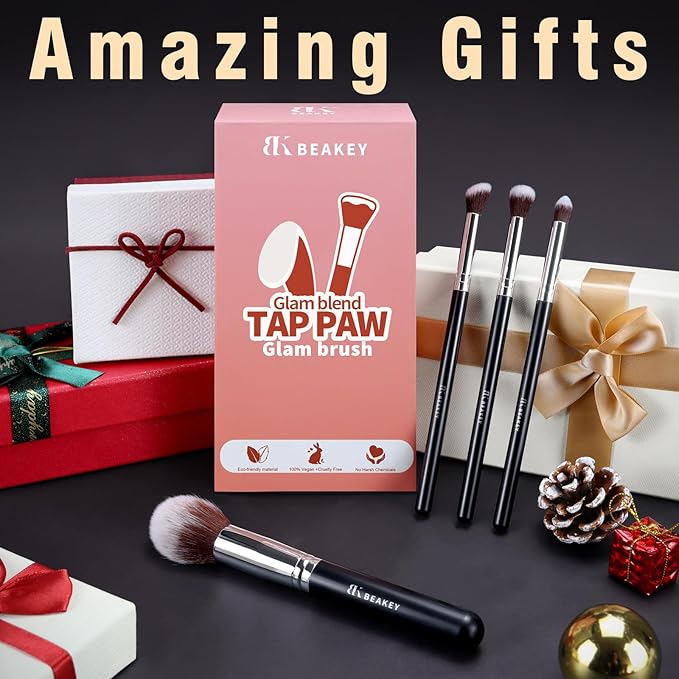 BEAKEY Makeup Brushes Set, Professional Foundation Eyeshadow Concealer Blush Powder Bronzer Applicator, 2 Blender Sponge with Beauty Paper Case