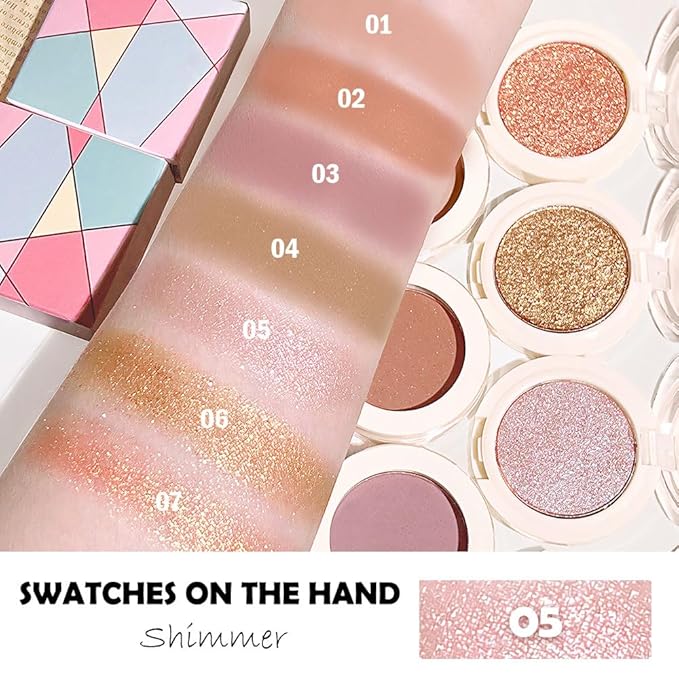 Eyeshadow Single Glitter, High-Pigment Monochrome Eye Shadow Pressed Powder, Everyday Velvety Silky Eye Makeup Looks, Professional Long-Lasting Waterproof Single Eyeshadow Palette, Rose Gold 05