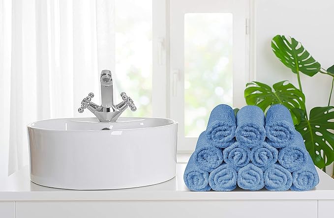 Softolle 100% Cotton Washcloths 24 Pack (12x12 Inches) Soft, Highly Absorbent Washcloth, Face Towels, Wash Cloths for Face, Ring Spun, Bulk Pack (Sky Blue)