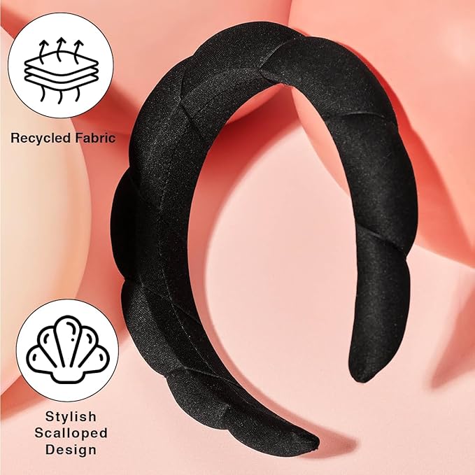 Kitsch Spa Headband for Washing Face - Recycled Fabric, Non-Slip Black Headbands for Women - Cute Stuff for Makeup, Beauty, Skin Care, Self Care | Ideal Gifts for Women - 1Pc