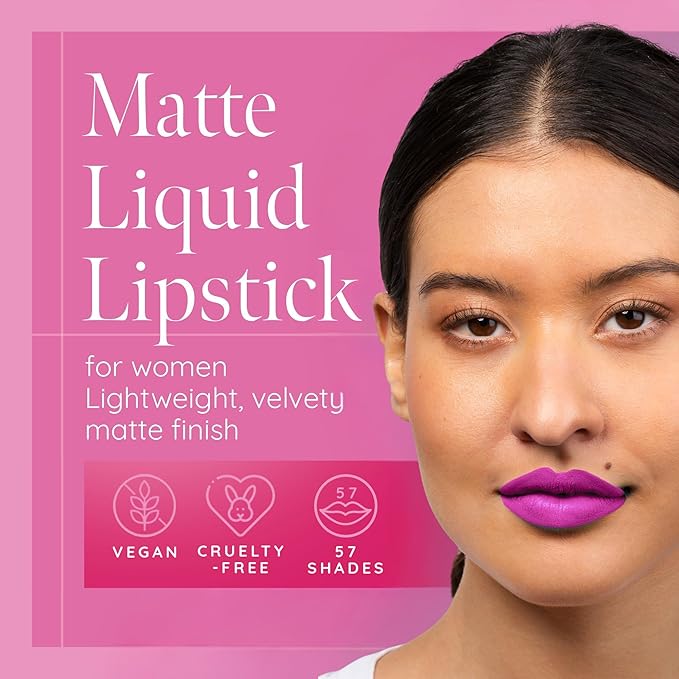 Aromi Bright Pink Matte Liquid Lipstick for Women | Long-Lasting, Magenta Lip Color, Vegan, Blue Undertones, Fuchsia (Pink Peonies)