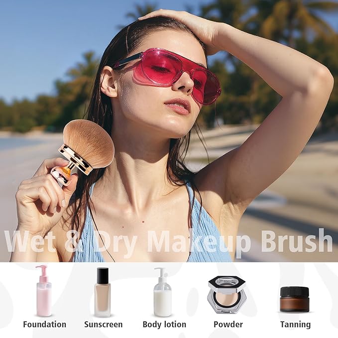 Self Tanner Brushes- Extra Large Body Makeup Brush & Back Lotion Applicator, 2 Pcs, Body, Leg and Face Kabuki Brush, Back Applicator for Self Tan, Sunscreen, Lotion, Makeup, Blend & Blur (Rose Gold)