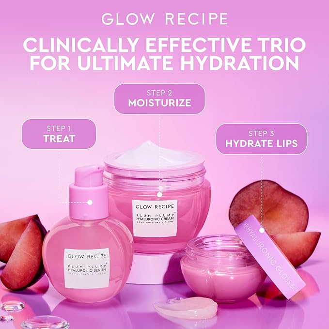 Glow Recipe Plum Hydration Heroes Holiday Kit - Plum Plump Hyaluronic Acid Cream (50ml) & Ultra Moisturizing Gloss Balm (15ml) - Hydrate, Plump, and Balance Dry Skin & Parched Lips - Vegan Set (2-Pc)