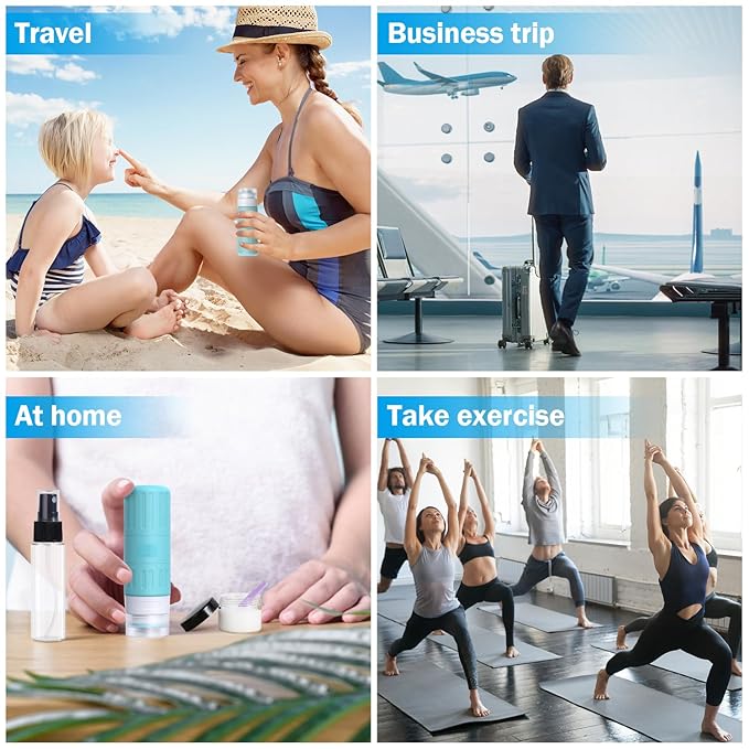 GLAMFIELDS Travel Bottles for Toiletries,TSA Approved 3.3oz Size LeakProof Silicone Toiletry Containers for Shampoo, Conditioner,Easy to Squeeze，Portable Travel Essentials for Lotion(18 Pack) Blue