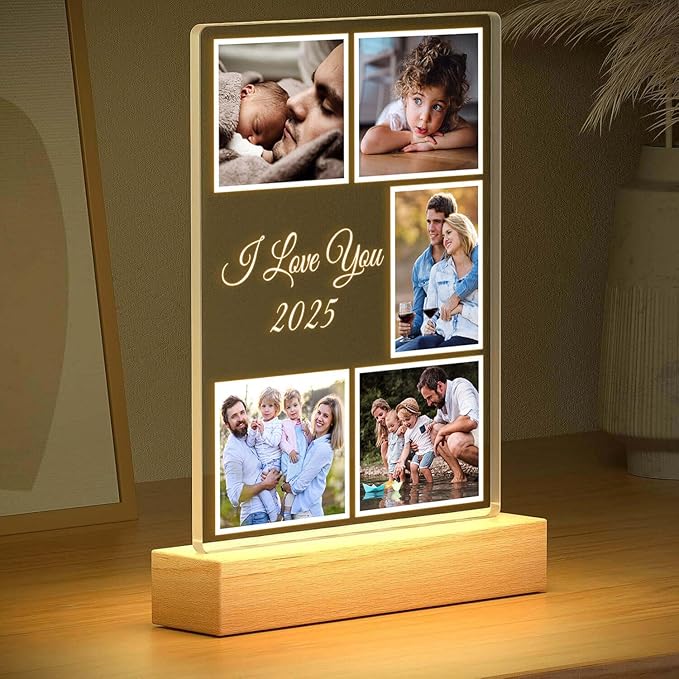 Custom Picture Frames with Photo, Personalized Photo Frame with Night Light, Customized Picture Frame, Personalized Christmas Birthday Gifts for Women, Men, Baby, Kid, Family