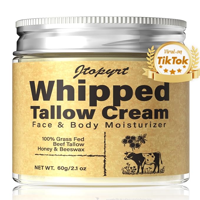 Beef Tallow for Skin: Organic Grass-Fed Tallow and Honey Balm Whipped Beef Tallow Skin Balm - Deep Nourishing Tallow Face Moisturizer for All Skin Types