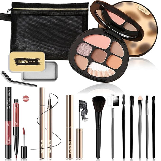 All in One Makeup Kit for Women Full Kit, Basic Cosmetics Kit for Beginner & Professionals, Eye Makeup Set Tween Girl, Make Up Kits for Teenagers, Makeup Gift Set for Girls, Women & Teens (Amber Pink)