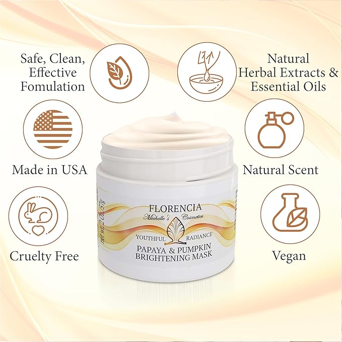 Florencia Papaya & Pumpkin Brightening Mask - Soft and Creamy, Gentle Exfoliating Facial Mask for Smoother, Brighter, Revitalized Complexion - Exfoliate, Renew and Glow, 2 oz